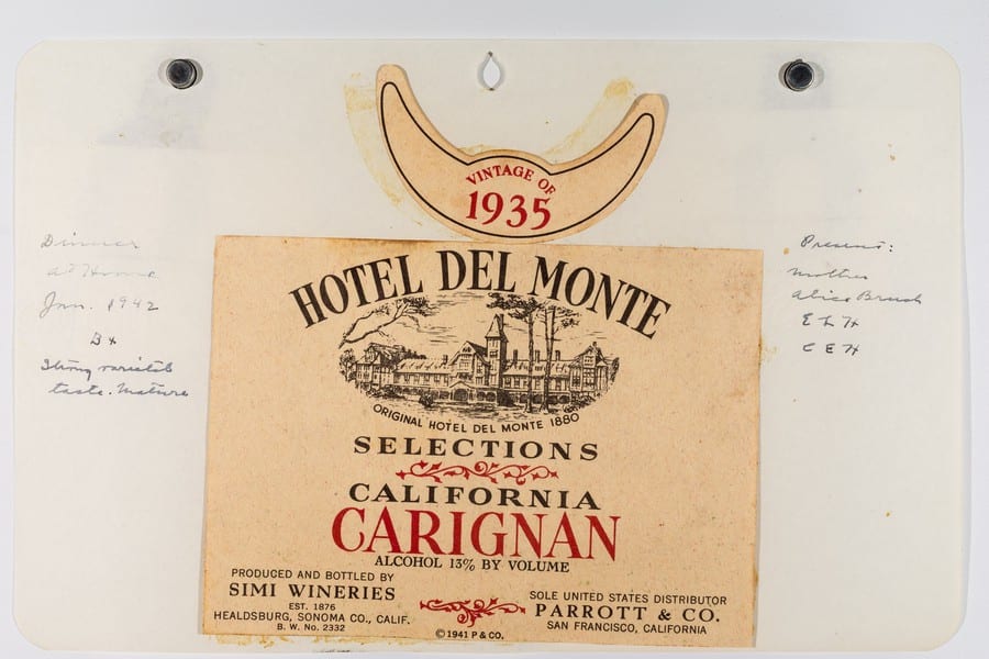 1935 Hotel Del Monte wine label