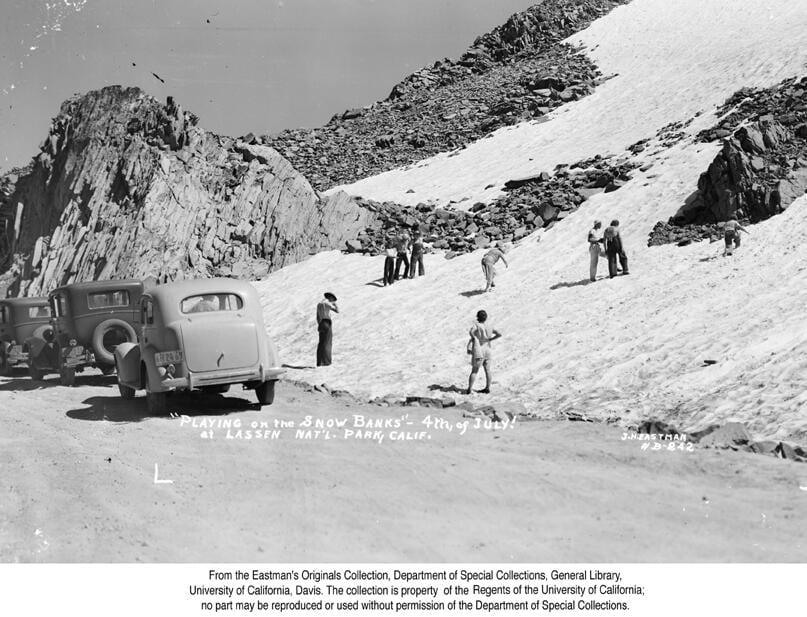 "Playing on the Snow Banks" - 4th, of July! At Lassen Nat'l. Park, Calif., 1936