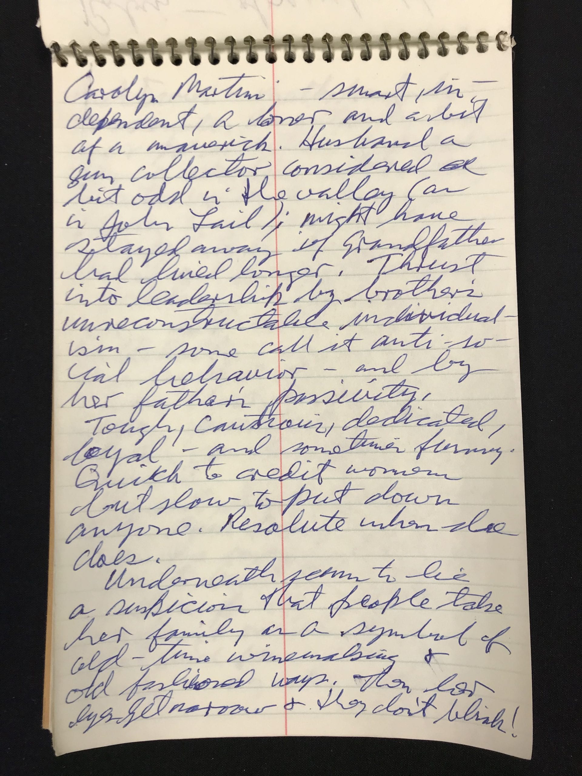 Page from Conaway notebook -- Carolyn Martini profile