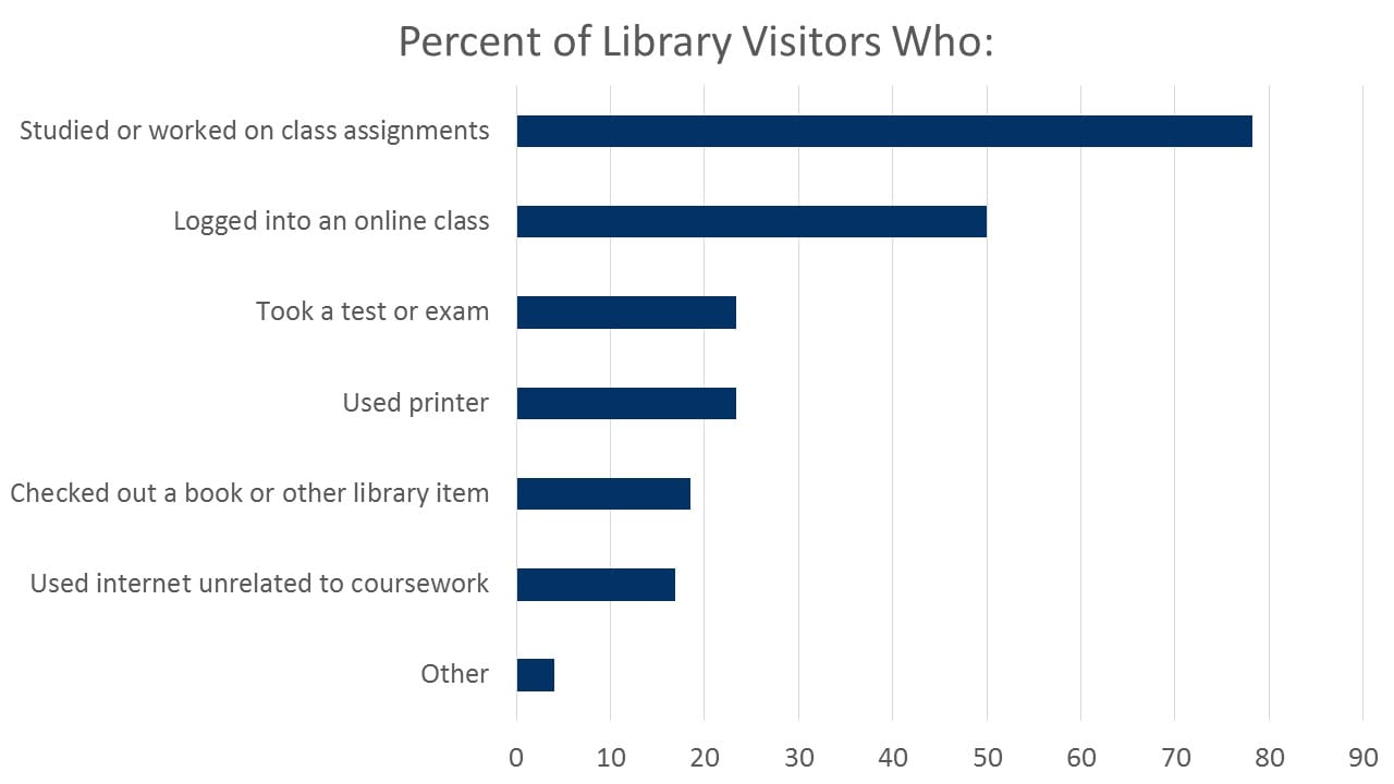 Chart showing what visitors did while at the library in Fall 2020