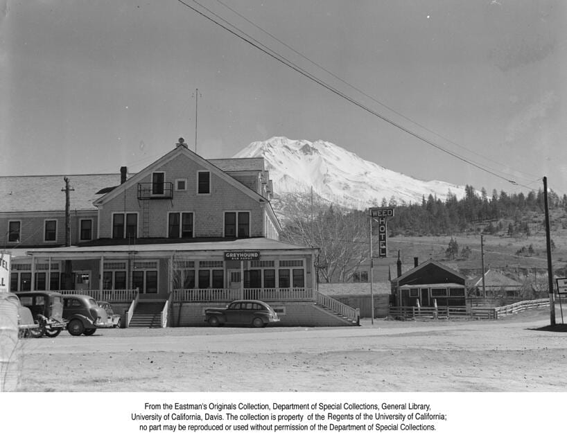 Mt. Shasta from the Weed Hotel, Weed, Calif., 1943.
