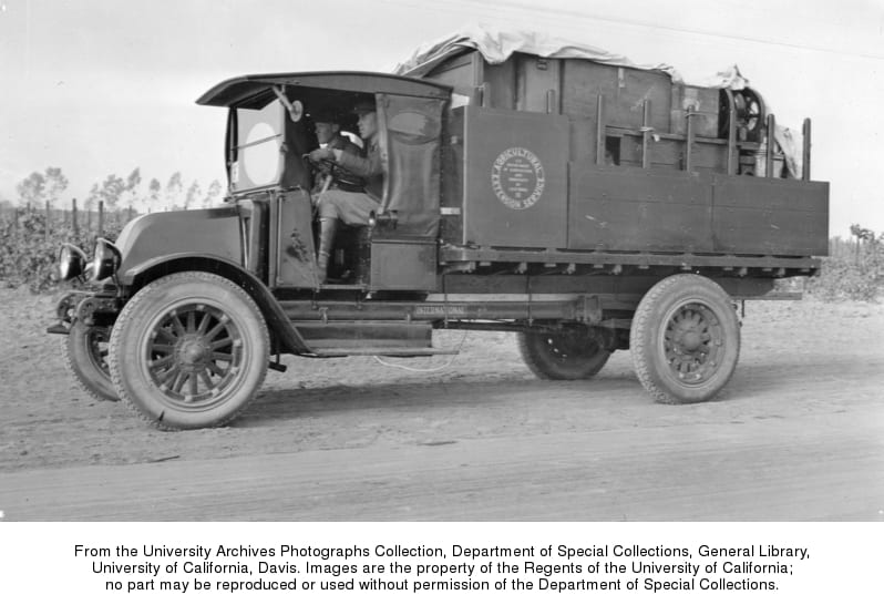 Agricultural Extension Service truck used to convey tools and equipment from one tractor, farm, or water supply school to another, undated. 