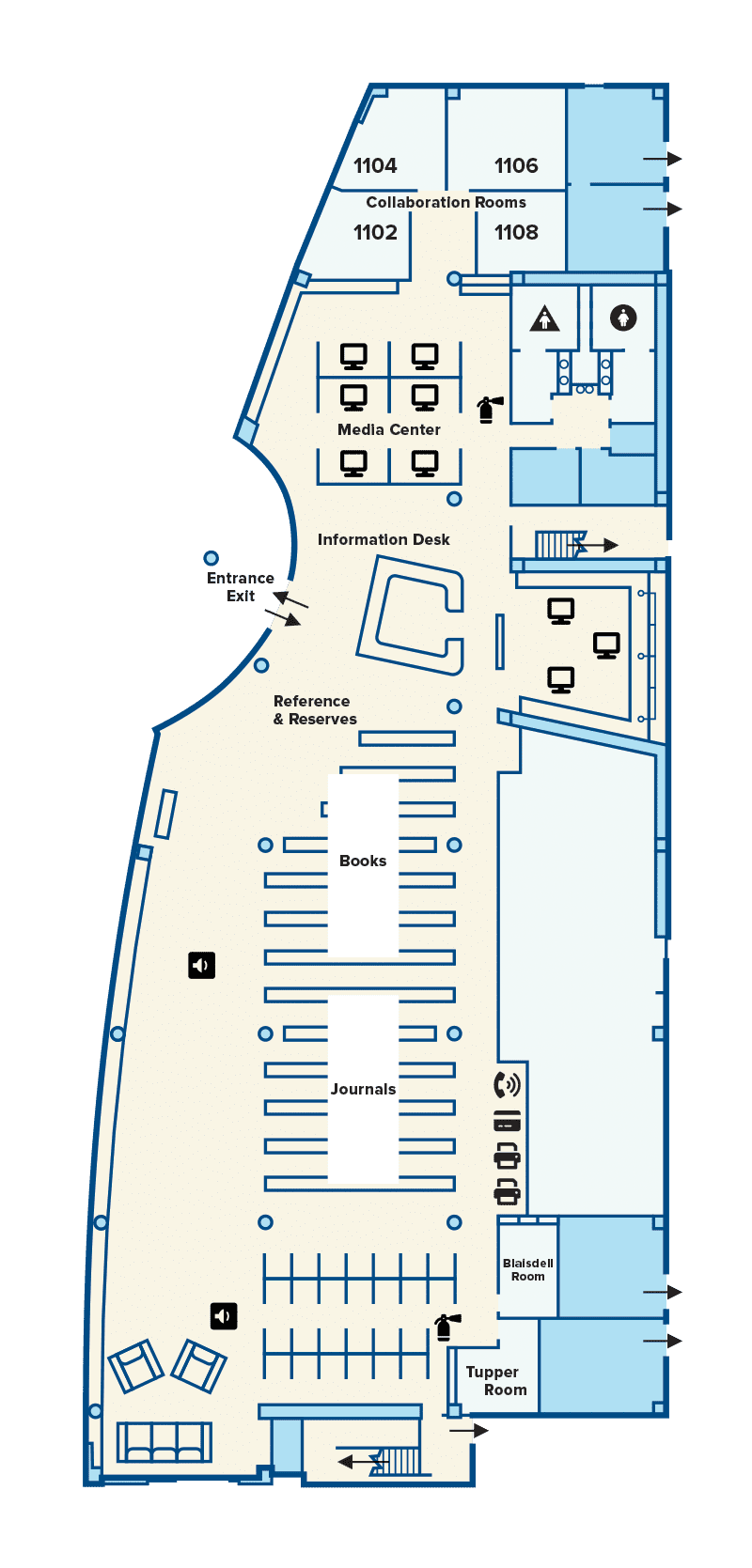 Floor map of Blaisdell Medical Library