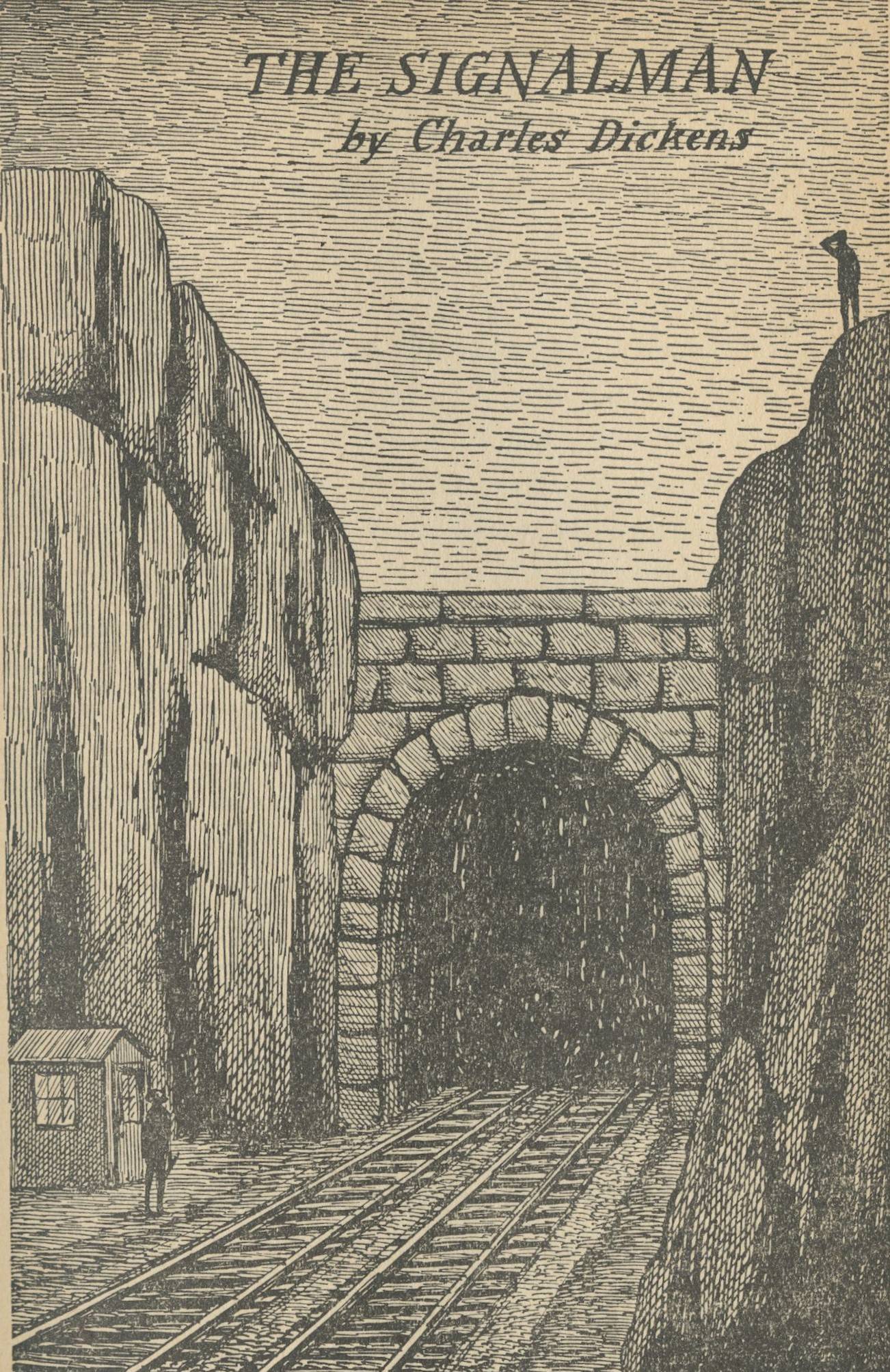 An illustration of railroad tracks leading to a dark tunnel.