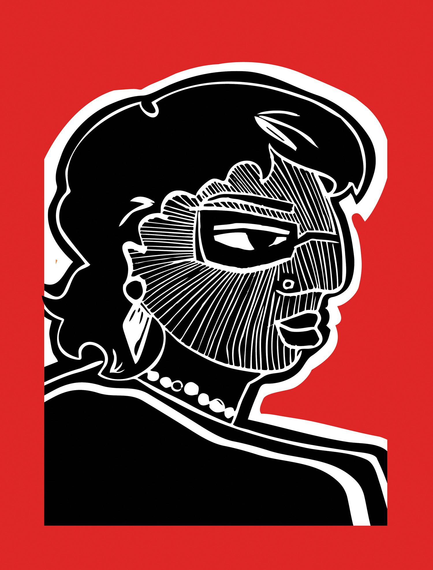 Red and black screenprint of Betita Martinez