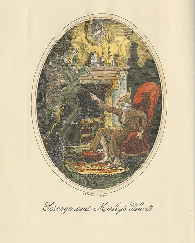 A man sitting on a chair points at a ghostly figure.