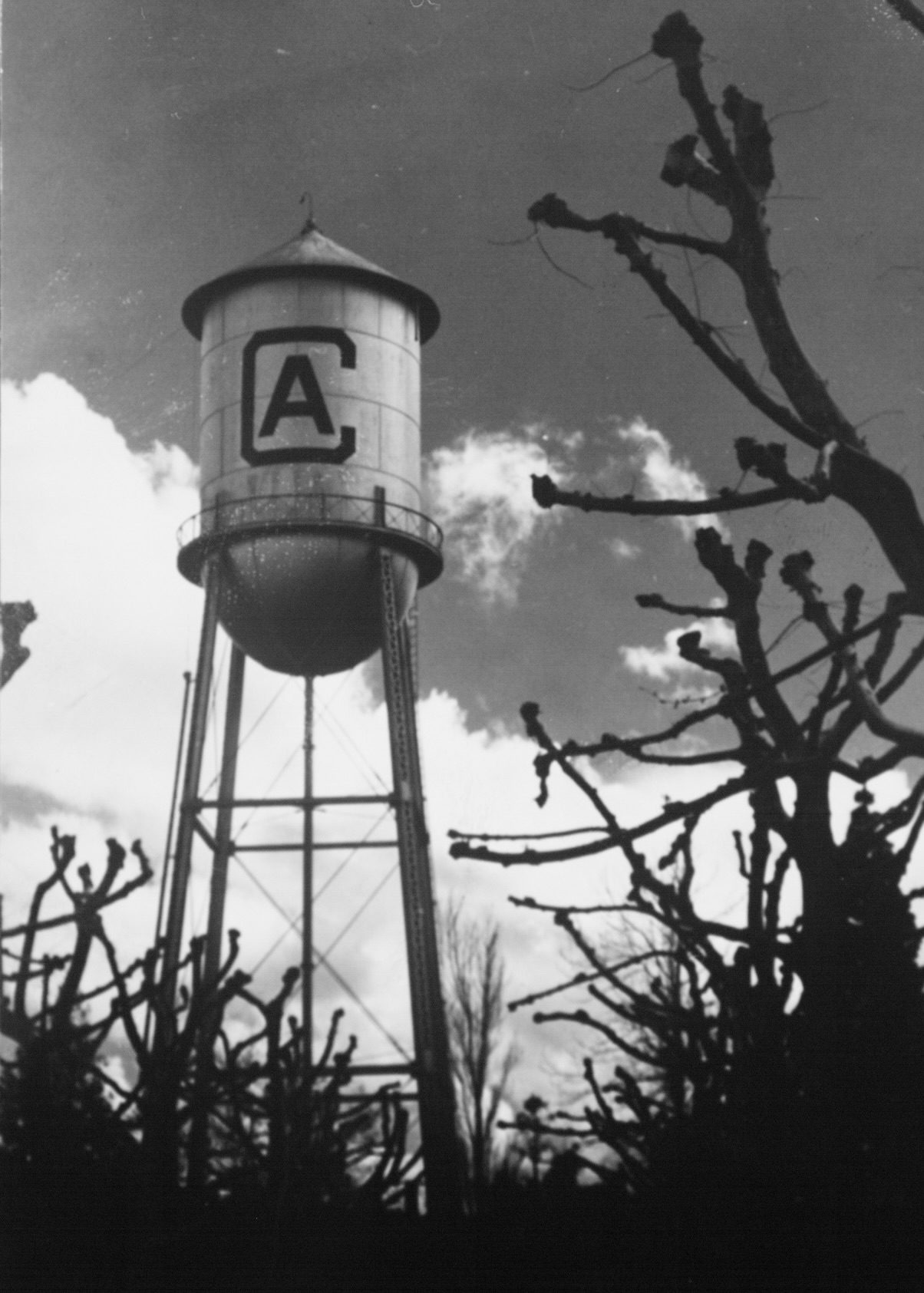 Steel water tower with CA symbol