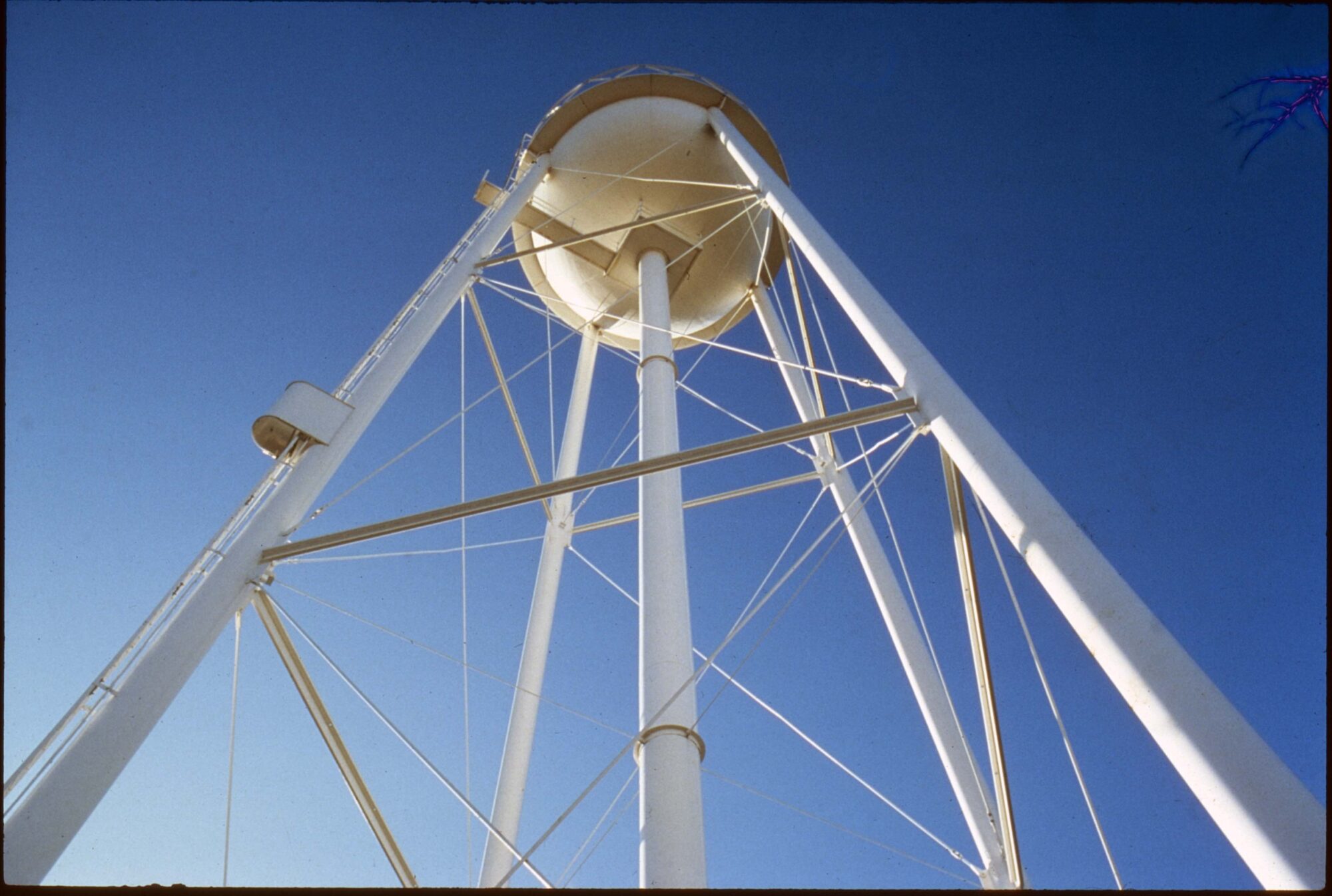 Photograph of a water tower from underneath