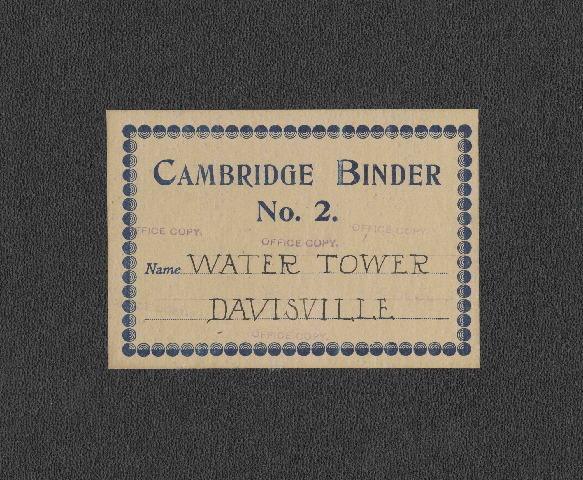 Binder cover reading "Water Tower Davisville"