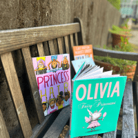 picture books on a bench