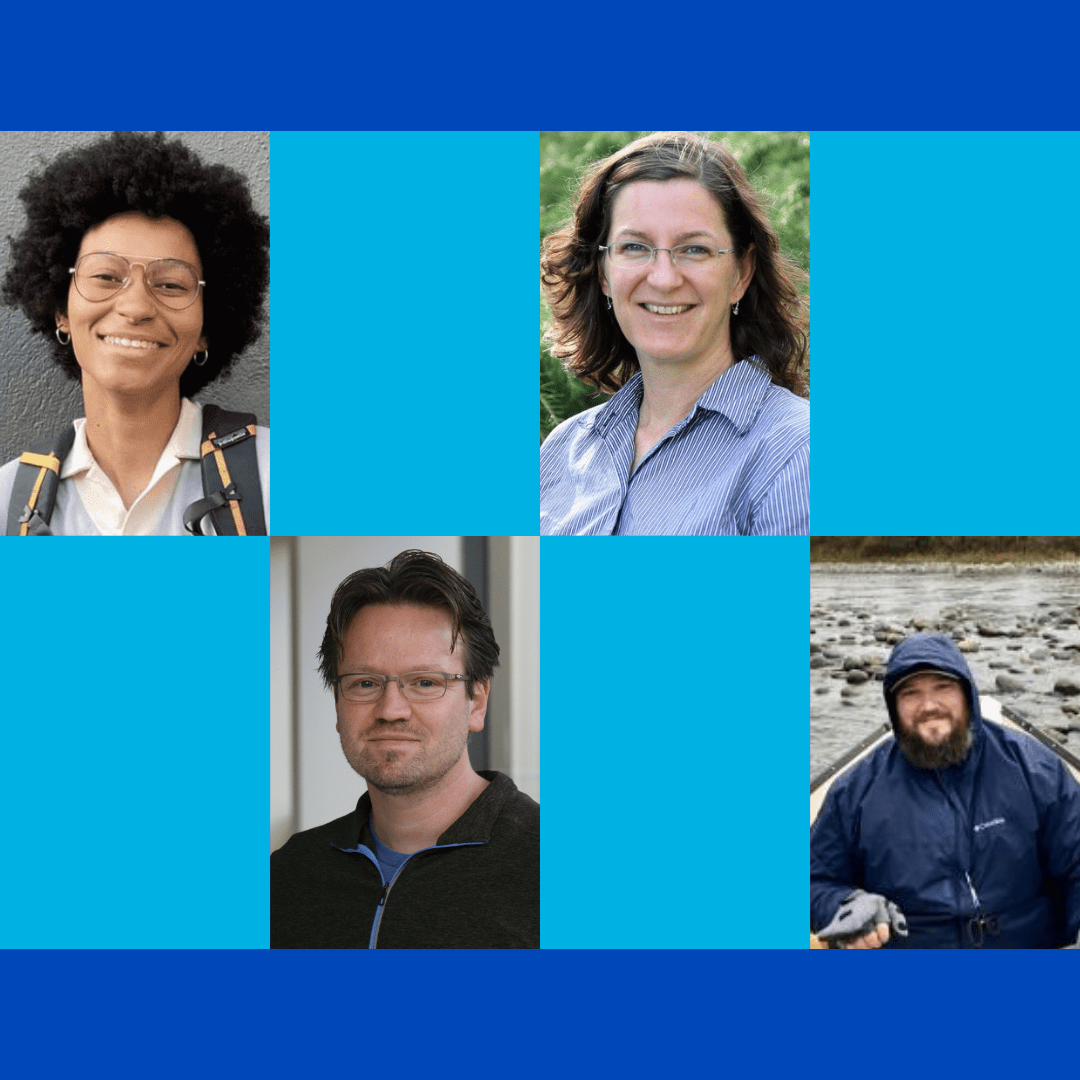 Photos of four UC Davis faculty and instructors on a blue background