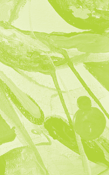 An abstract excerpt of Elizabeth Jones' painting, "Primordial Soup" in lime green and white duotone.