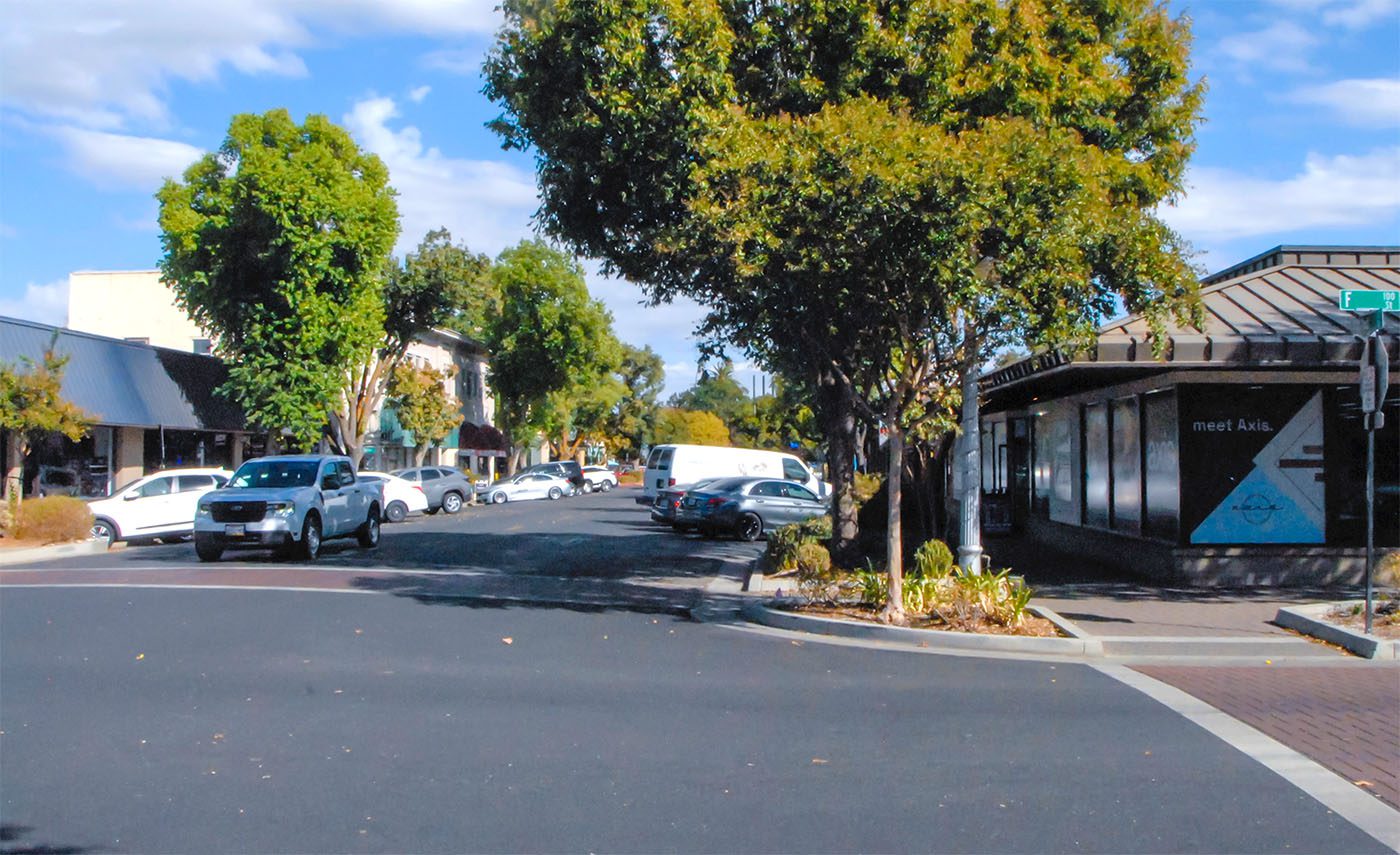 Second Street and F, looking east, 2024