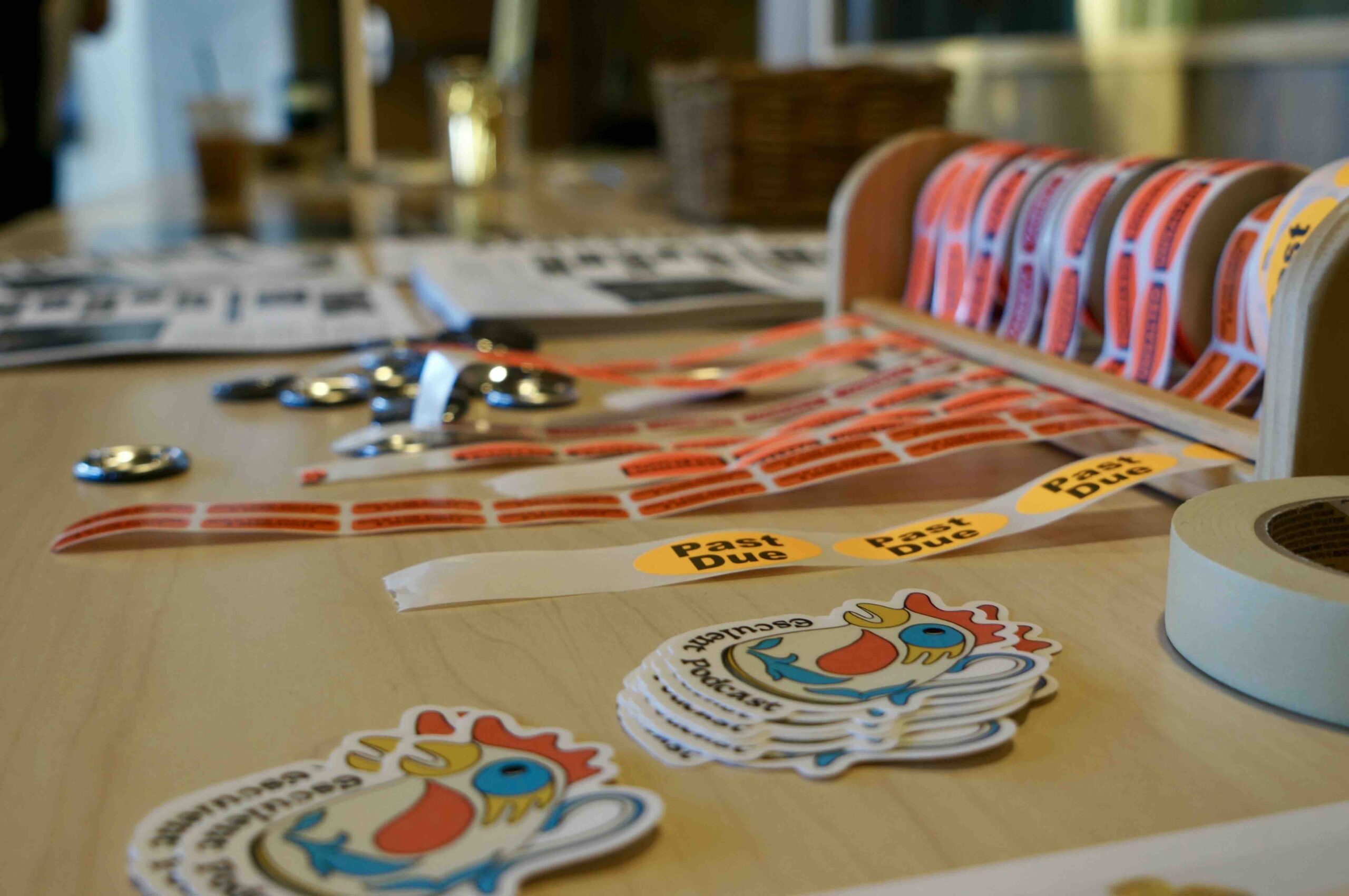 The registration table included bright stickers and engaging materials.