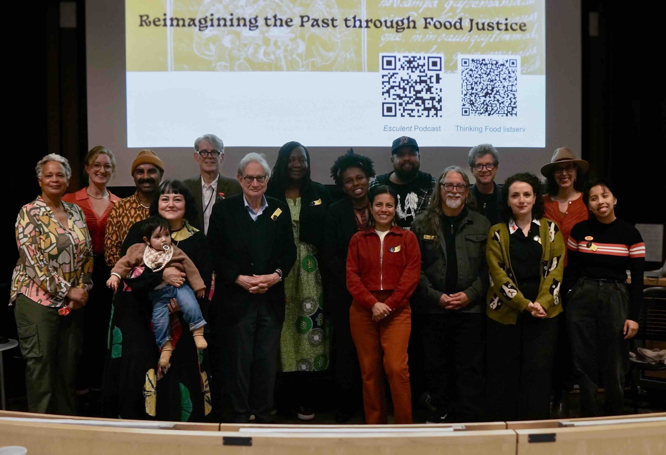 Fall Colloquium speakers and organizers: (left to right) Leslie Geathers, Elizabeth McQueen, Saqib Keval, Norma Listman, Jeffrey Pilcher, Paul Freedman, Shantel George, Ebony Bailey, Fabiola Santiago, Martin Draluck, Enrique Ochoa, Andrés Reséndez, Daniela Gutiérrez-Flores, Marcy Norton, and Stacey Baran