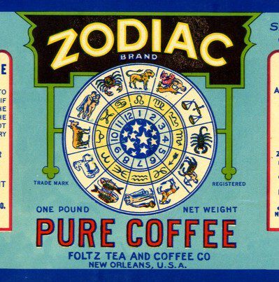 Zodiac Brand Pure Coffee label