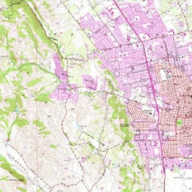 map of Coombsville with pink highlighted section indicating the legal wine growing boundary