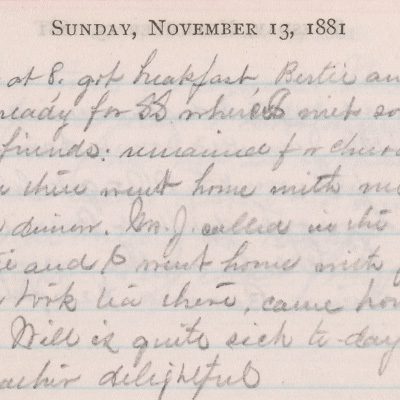 Handwritten text on lined paper. Date text at top says "Sunday, November 13, 1881"
