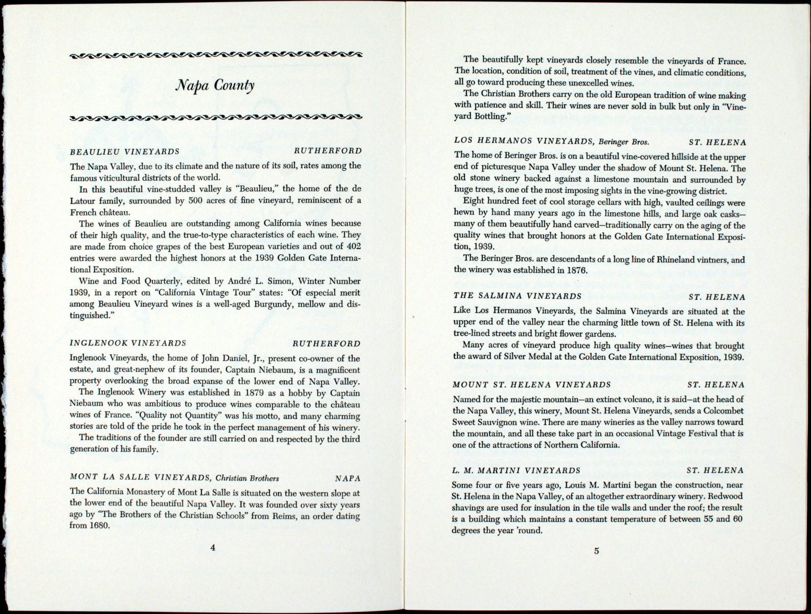 The tasting menu included descriptions of each winery featured, including several of Napa's historic wineries, such as Beaulieu.