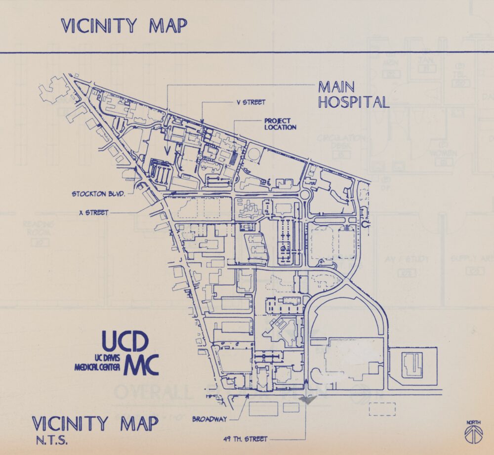 A map overview of the UC Davis Medical Center vicinity, circa the 1970s