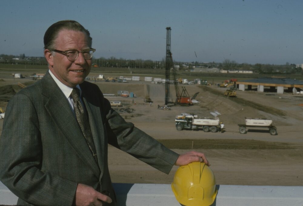 Dean Tupper with hard hat at construction site